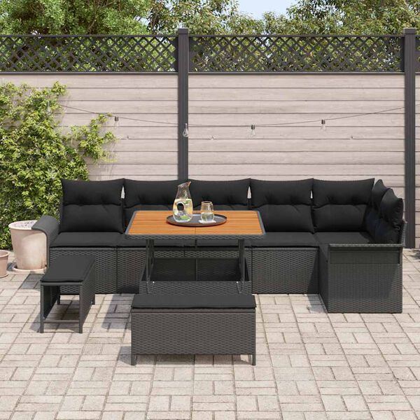 vidaXL Conjunto de Sof&aacute; de Jardim com almofada 9 pcs Preto