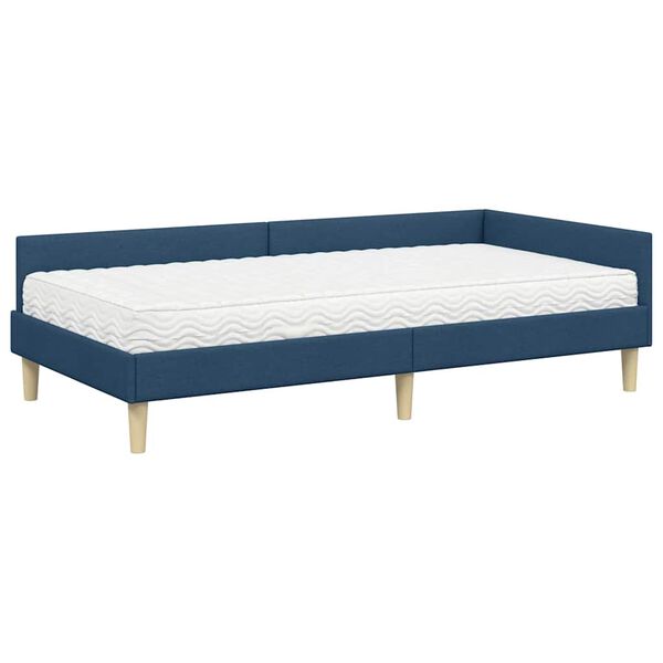 vidaXL Estrutura de Cama de Canto com Colch&atilde;o 2 pcs Azul tecido