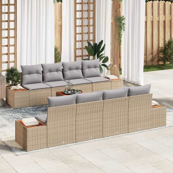 vidaXL Conjunto de Sof&aacute; de Jardim 9 pcs Bege Rattan Sint&eacute;tico