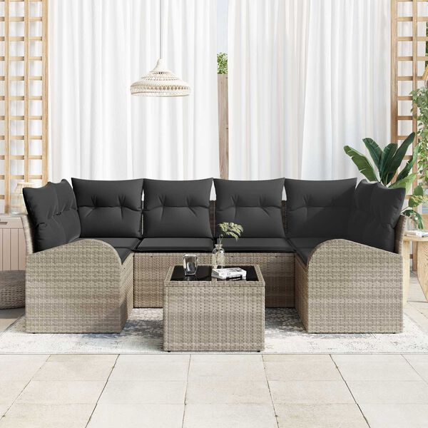 vidaXL Conjunto de Sof&aacute; de Jardim 7 pcs Cinza Claro e Cinza Escuro