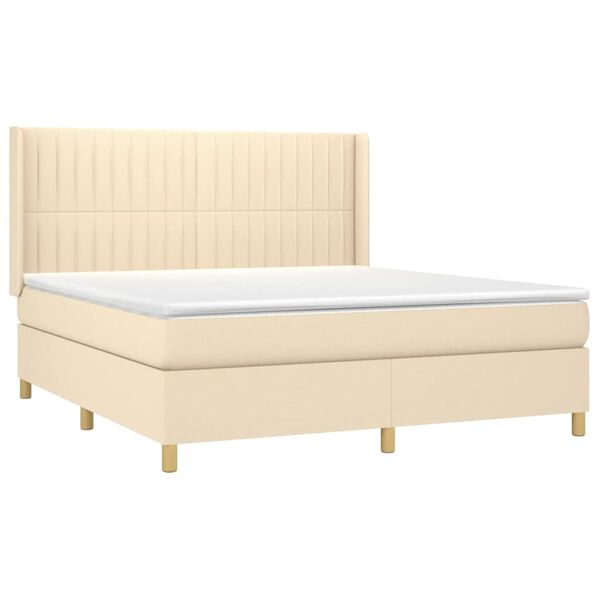 vidaXL Cama box spring c/ colch&atilde;o e LED 180x200 cm tecido cor creme
