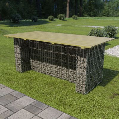 vidaXL Mesa de jardim com gabião de aço 180x90x74 cm pinho