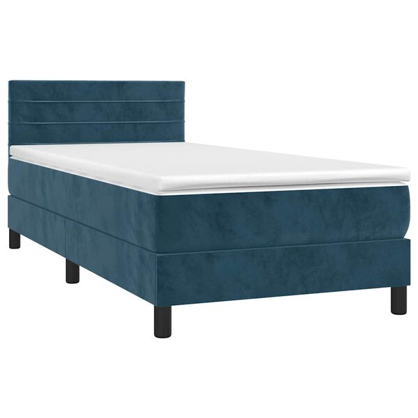 vidaXL Cama box spring c/ colch&atilde;o/LED 90x190 cm veludo azul-escuro
