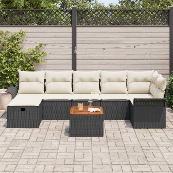 vidaXL Conjunto de Sof&aacute; de Jardim 8 pcs Preto vime PE