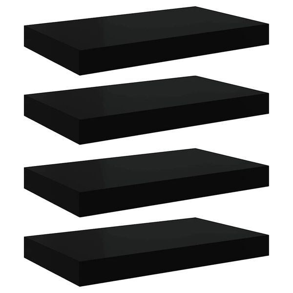 vidaXL Prateleiras de parede suspensas 4 pcs 40x23x3,8cm MDF preto