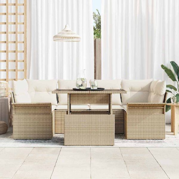 vidaXL Conjunto de Sof&aacute; de Jardim 7 pcs Bege Rattan de Polipropileno