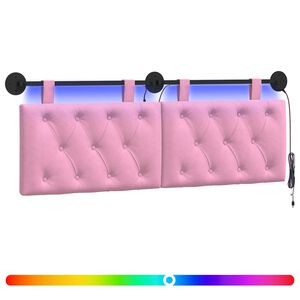 vidaXL Cabeceira suspensa Com luz LED Rosa Tecido