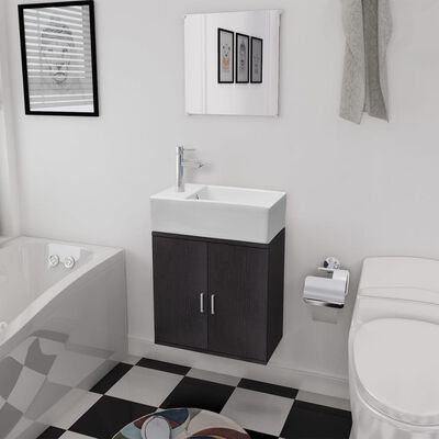 vidaXL Móveis casa de banho 3 pcs e conjunto de bacia preto