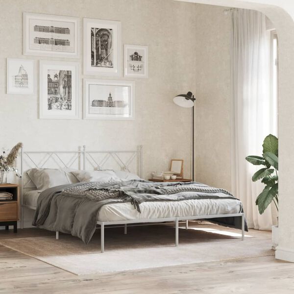 vidaXL Estrutura de cama com cabeceira 160x200 cm metal branco