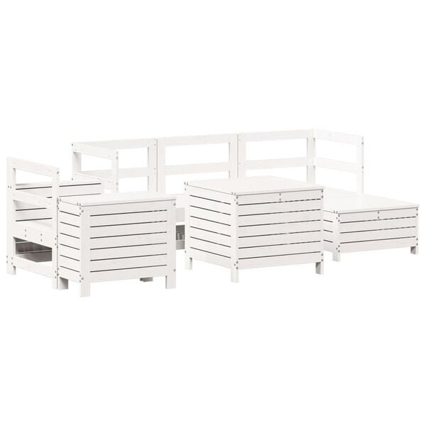 vidaXL 7 pcs conjunto de sof&aacute;s para jardim pinho maci&ccedil;o branco