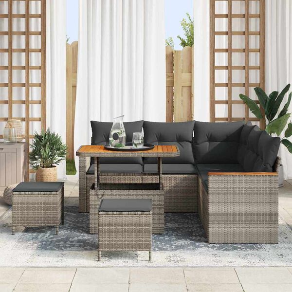 vidaXL Conjunto de Sof&aacute; de Jardim 8 pcs Cinzeto Rattan Sint&eacute;tico