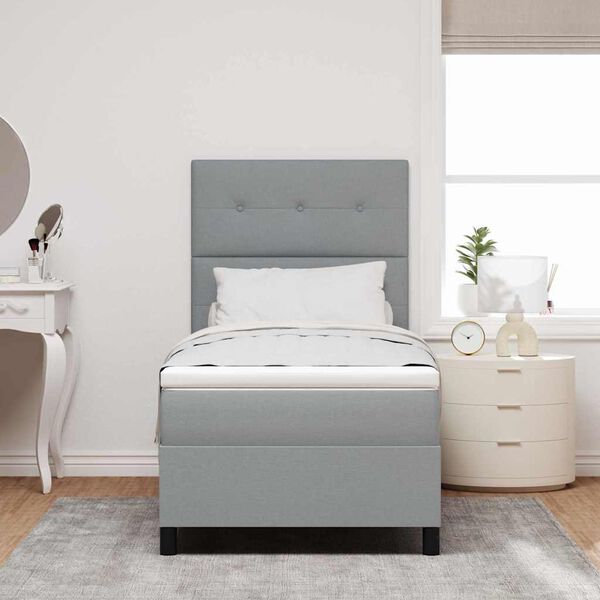 vidaXL Cama Box com colch&atilde;o Cinzento-claro 90 x 190 cm tecido