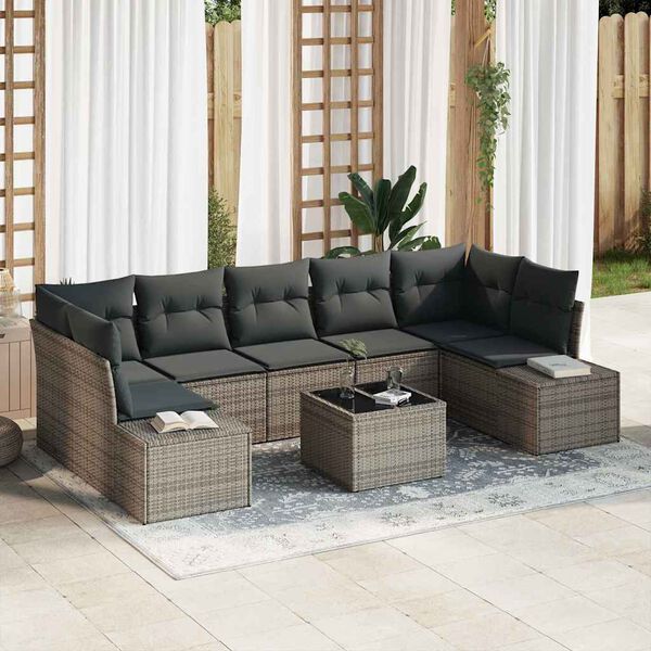 vidaXL Conjunto de Sof&aacute; de Jardim 8 pcs Cinzeto Rattan Sint&eacute;tico