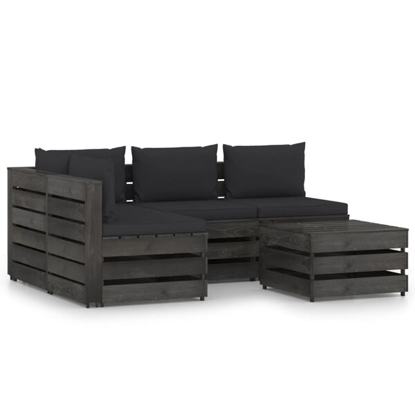 vidaXL 5 pcs conj. lounge jardim + almofad&otilde;es madeira impreg. cinzento