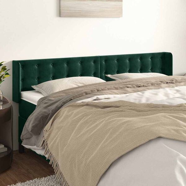 vidaXL Cabeceira de cama c/ abas veludo 163x16x78/88cm verde-escuro