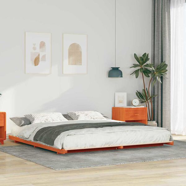vidaXL Estrutura de cama de chão Castanho-mel 180 x 210 cm