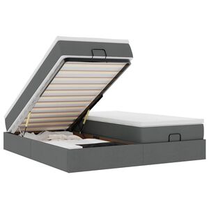 vidaXL Estrutura de cama otomana com colch&otilde;es tecido cinzento escuro
