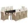 vidaXL 9 pcs conjunto de jantar p/ jardim com almofad&otilde;es vime PE bege