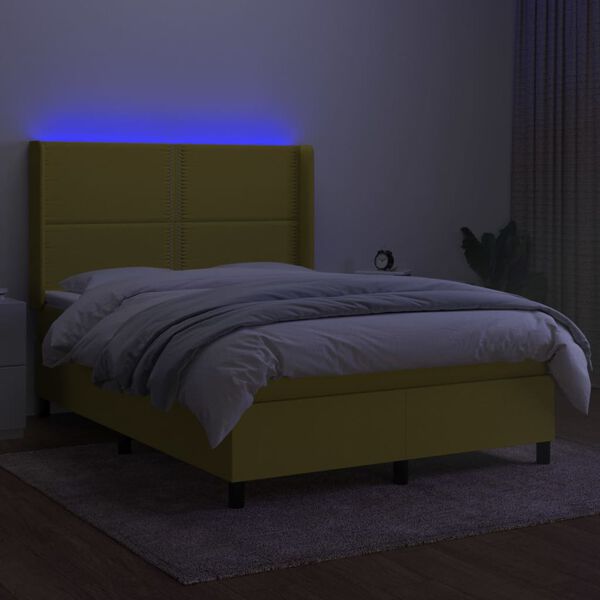 vidaXL Cama box spring c/ colch&atilde;o e LED 140x200 cm tecido verde