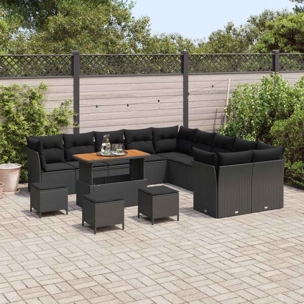 vidaXL Conjunto de Sof&aacute; de Jardim 14 pcs Preto vime PE