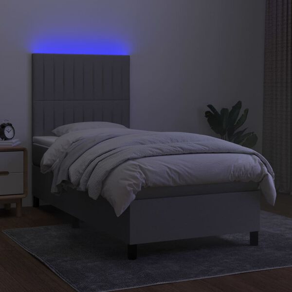 vidaXL Cama box spring c/ colch&atilde;o e LED 100x200 cm tecido cinza-claro