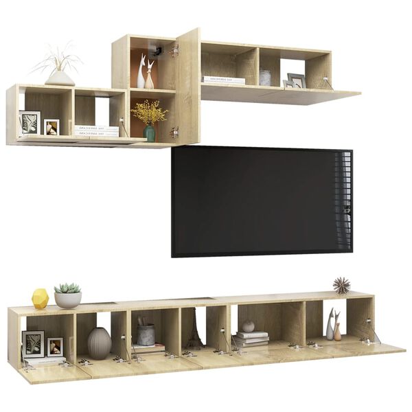 vidaXL 6pcs conjunto de m&oacute;veis de TV derivados madeira carvalho sonoma