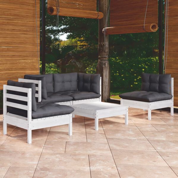 vidaXL 5 pcs conjunto lounge de jardim c/ almofad&otilde;es pinho maci&ccedil;o