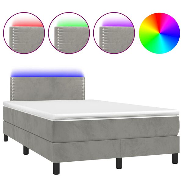 vidaXL Cama box spring colch&atilde;o LED 120x190 cm couro artif. cinza-claro