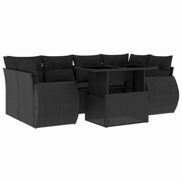 vidaXL 7 pcs conjunto de sof&aacute;s p/ jardim c/ almofad&otilde;es vime PE preto