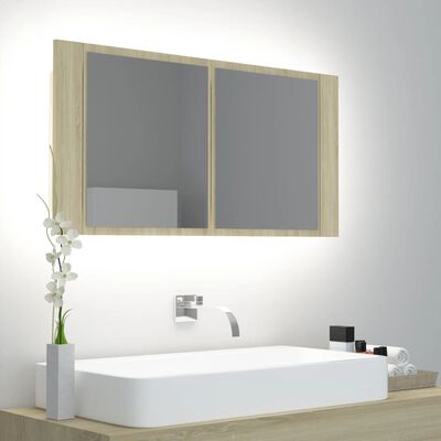 vidaXL Armário espelhado casa de banho LED acrílico carvalho sonoma