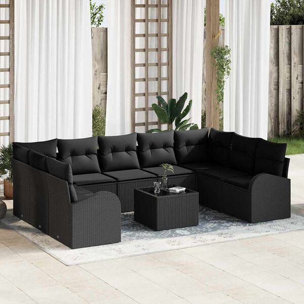 vidaXL Conjunto de Sof&aacute;s 10 pcs Preto Rattan de Polipropileno