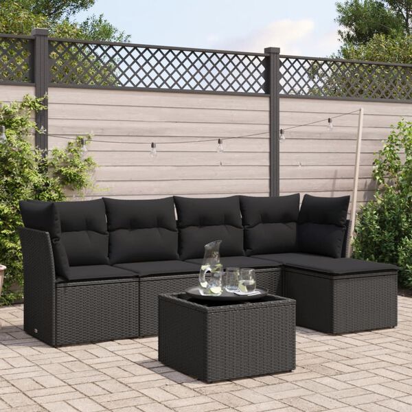 vidaXL 6 pcs conjunto sof&aacute;s de jardim c/ almofad&otilde;es vime PE preto