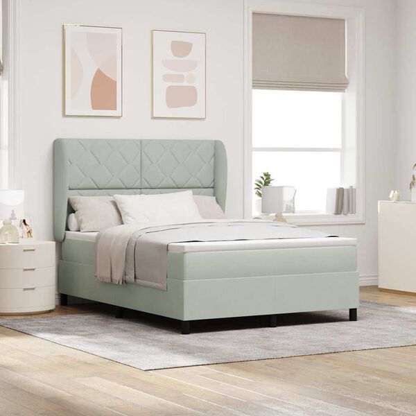 vidaXL Cama Box com colch&atilde;o Cinzento-claro 190 x 140 cm Poli&eacute;ster