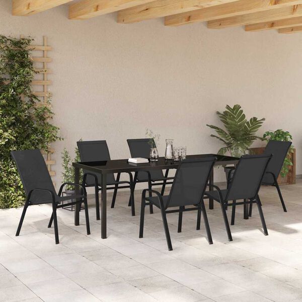 vidaXL Conjunto de Jantar para Jardim 7 pcs Preto
