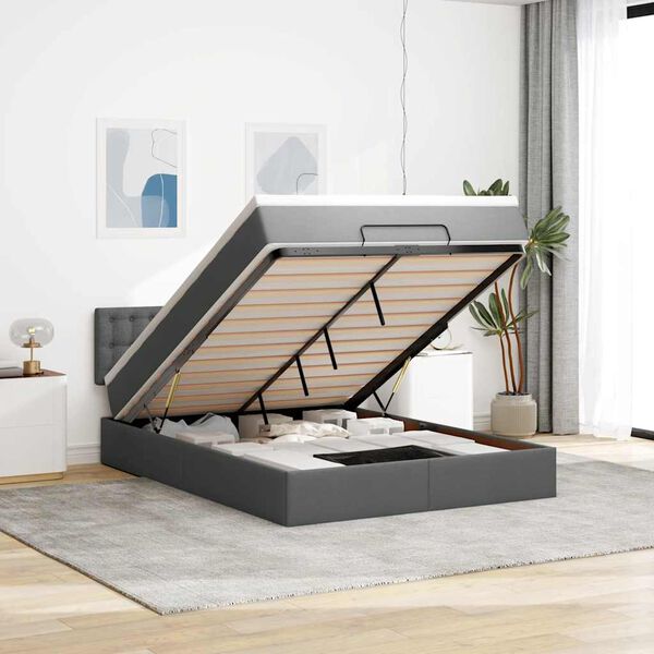 vidaXL Cama otomana com colch&atilde;o 140x190 cm tecido cinzento escuro