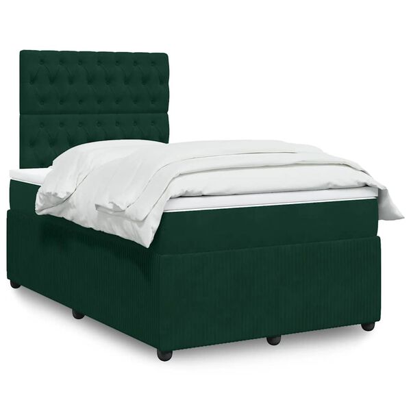 vidaXL Cama boxspring com colch&atilde;o 120x190 cm veludo verde-escuro