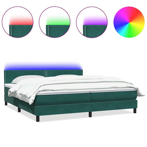 vidaXL Cama box spring c/ colch&atilde;o e LED 180x210 cm veludo verde-escuro