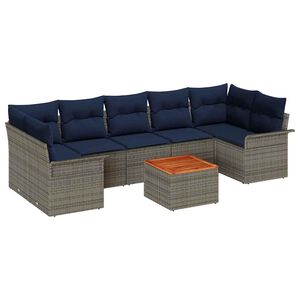 vidaXL Conjunto de Sof&aacute; de Jardim 8 pcs Cinza e Azul Marinho vime PE