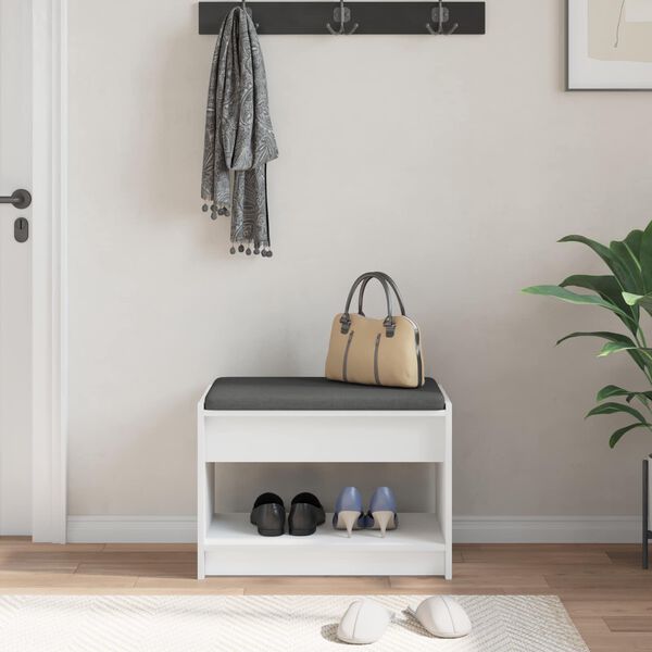 vidaXL Banco de Hall com almofada Branco 63 x 38 x 45 cm