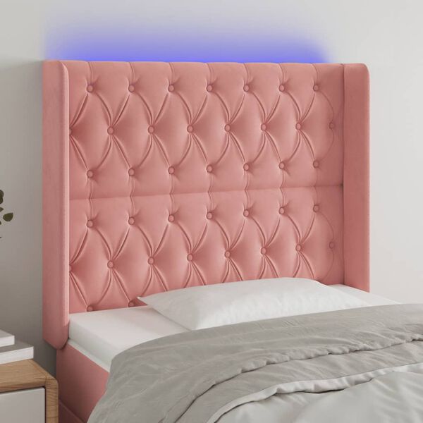 vidaXL Cabeceira de cama c/ luzes LED veludo 103x16x118/128 cm rosa
