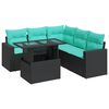vidaXL 6 pcs conjunto sofás jardim c/ almofadões vime PE/acácia preto