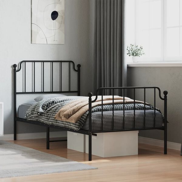 vidaXL Estrutura de cama com cabeceira e p&eacute;s 90x200 cm metal preto