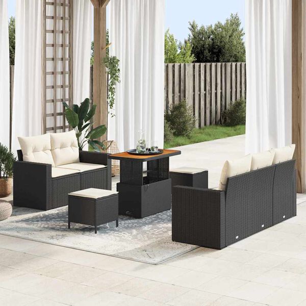 vidaXL Conjunto de Sof&aacute; de Jardim 8 pcs Preto e Creme vime PE