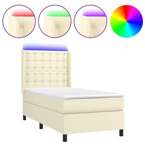 vidaXL Cama box spring c/ colch&atilde;o/LED 100x200cm couro artificial creme