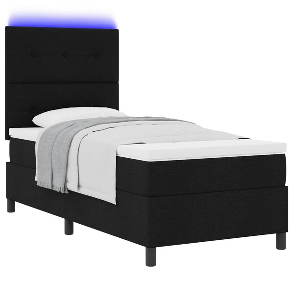 vidaXL Cama Box com colch&atilde;o com led Preto 90 x 190 cm tecido