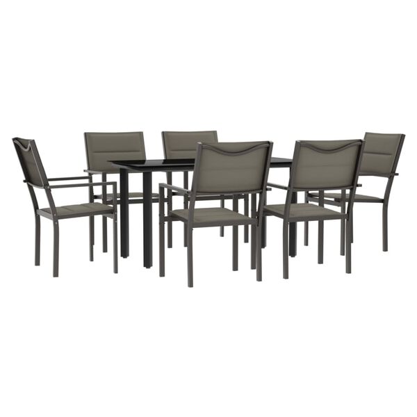 vidaXL 7 pcs conjunto de jantar para jardim a&ccedil;o e textilene preto