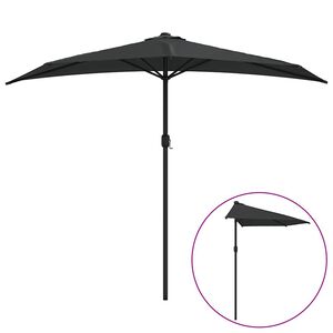 vidaXL Guarda-sol c/ poste alum&iacute;nio semicircular 270x144x222 cm preto