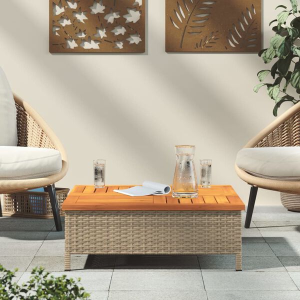 vidaXL Mesa de jardim 70x70x25 cm vime e madeira de acácia maciça bege