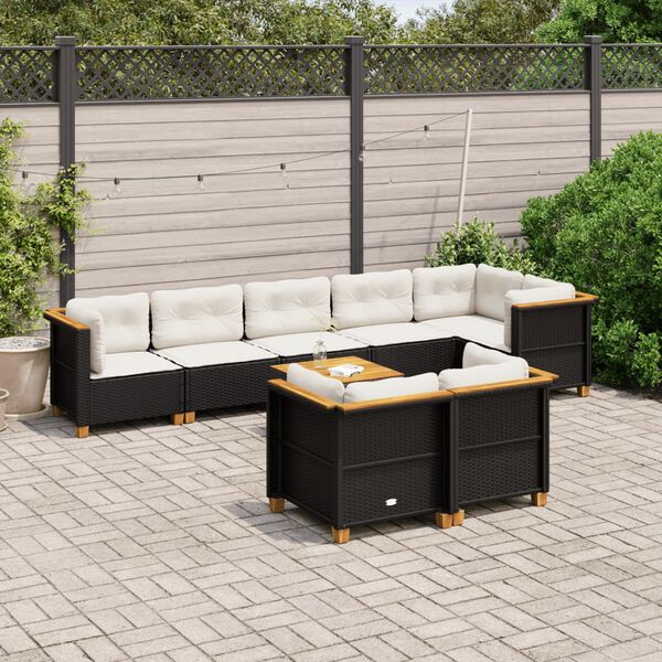 vidaXL 9 pcs conjunto de sof&aacute;s p/ jardim c/ almofad&otilde;es vime PE preto