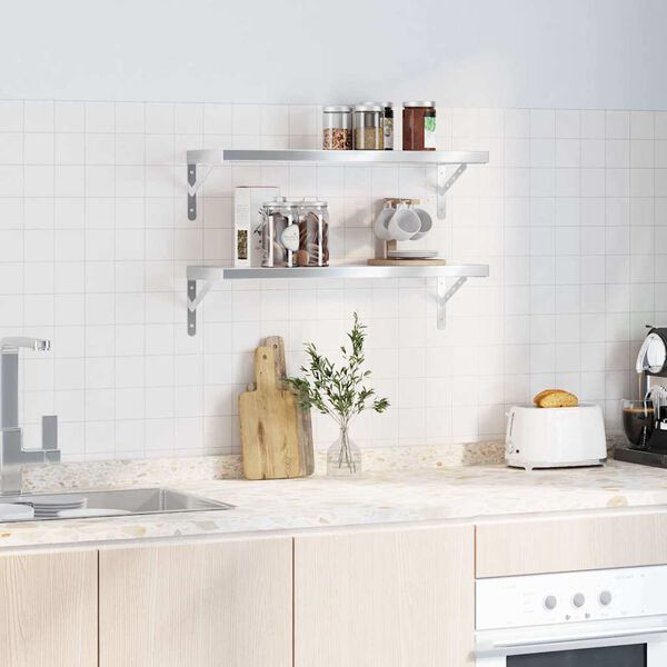 vidaXL Prateleiras de parede 2 pcs 75x23,5cm a&ccedil;o inoxid&aacute;vel prateado